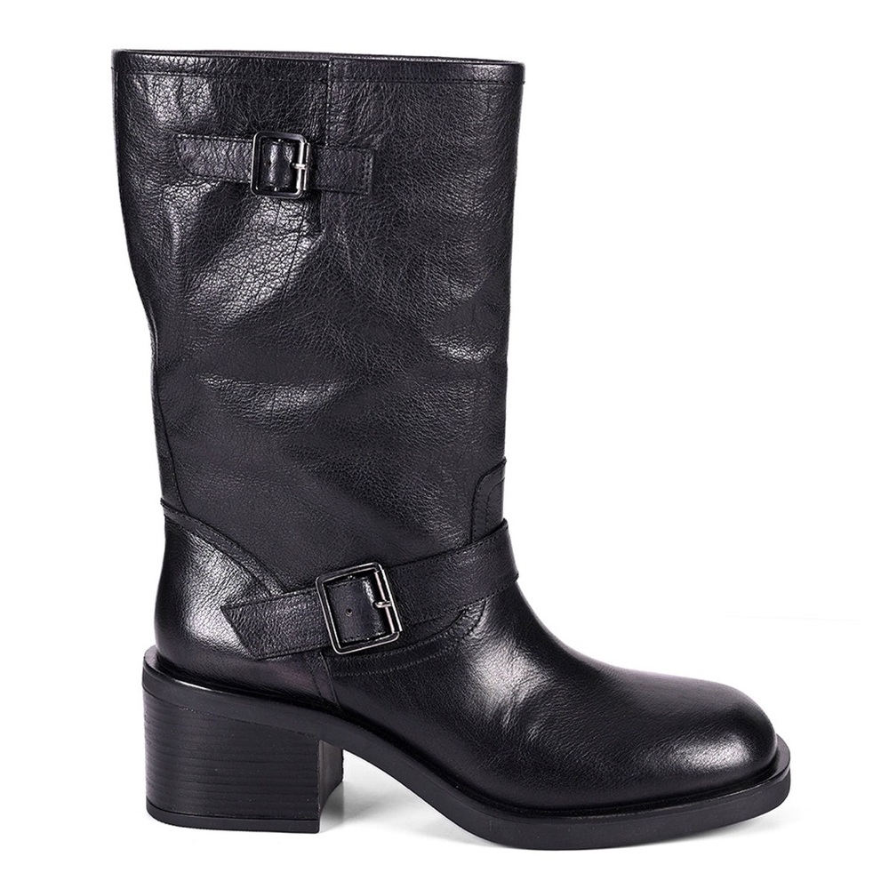 Roan Cite Black Leather Buckle Boots Sz 6.5 BNWB